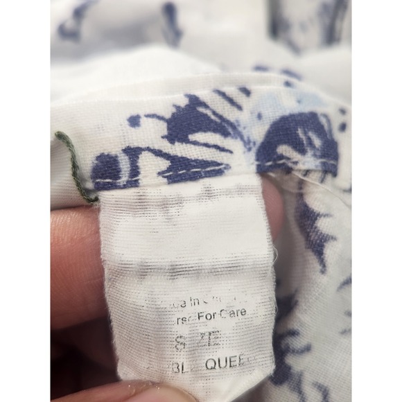 Garnet Hill Cotton Duvet Cover Queen White Blue Botanical Block Print - Picture 4 of 4